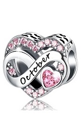 delightful silver heart October birthstone baby charm